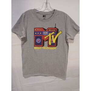 "MTV" Vintage Print Crew Neck Gray Medium Comfort Fit Casual Party T-Shirt